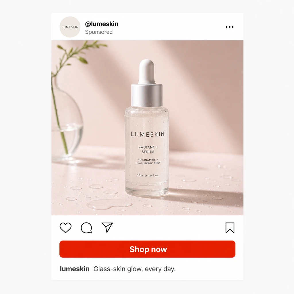 Example Instagram ad written by Draper for a skincare brand