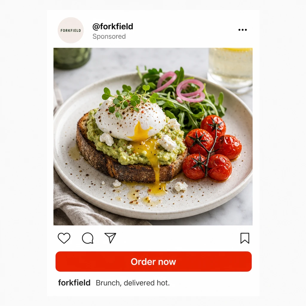 Example Instagram ad written by Draper for a food-delivery brand