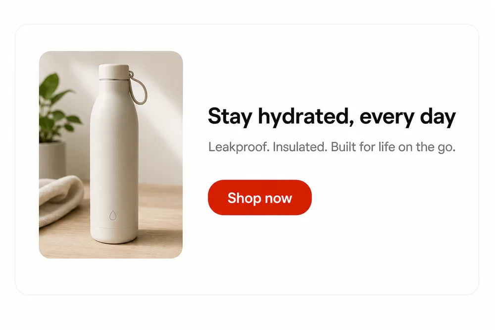 A finished ad from Draper — product photo, headline, and a Shop now button