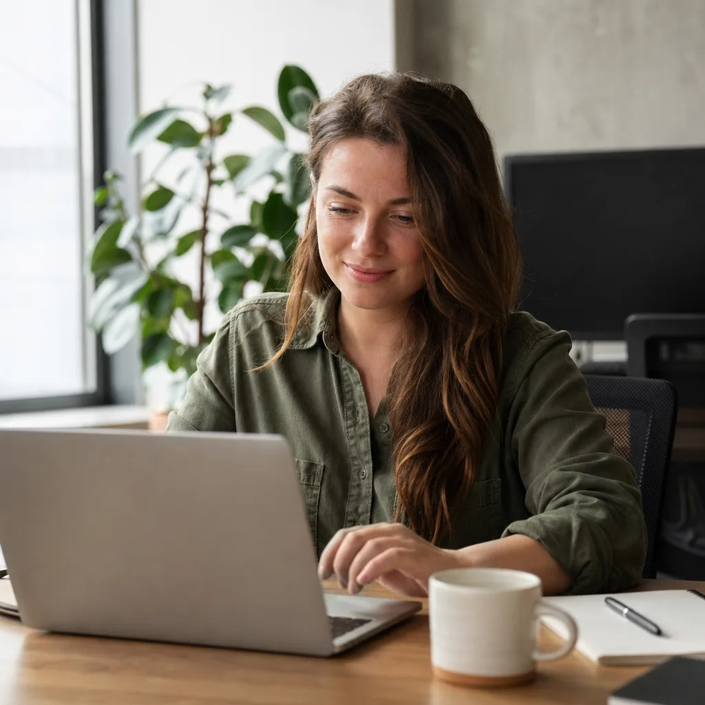 A member of the Draper team at their desk replying to a customer's email on a laptop