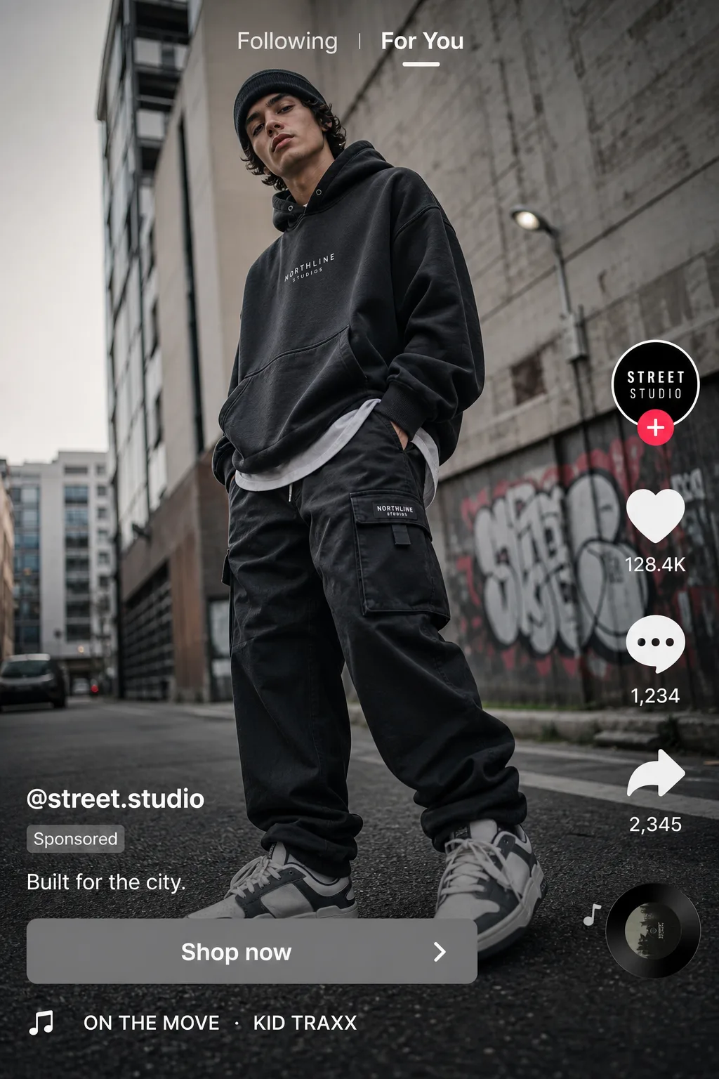 A native TikTok in-feed ad for a streetwear brand, generated by Draper
